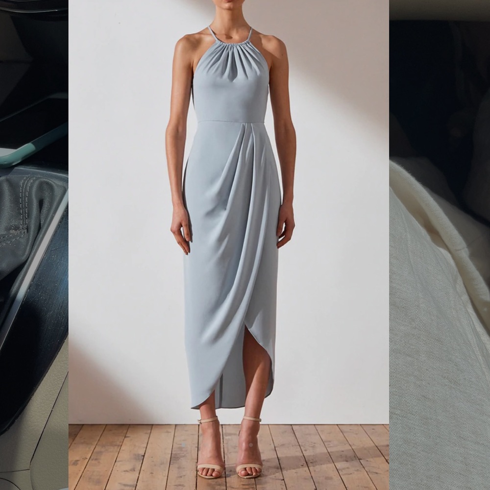 Shona Joy - HIGH NECK RUCHED DRESS - POWDER BLUE